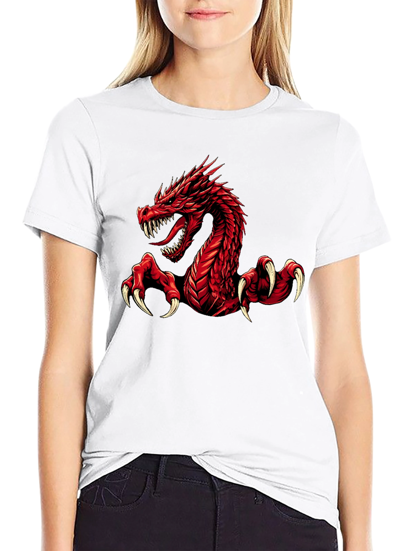 Red Dragon Graphic Print Black T-Shirt