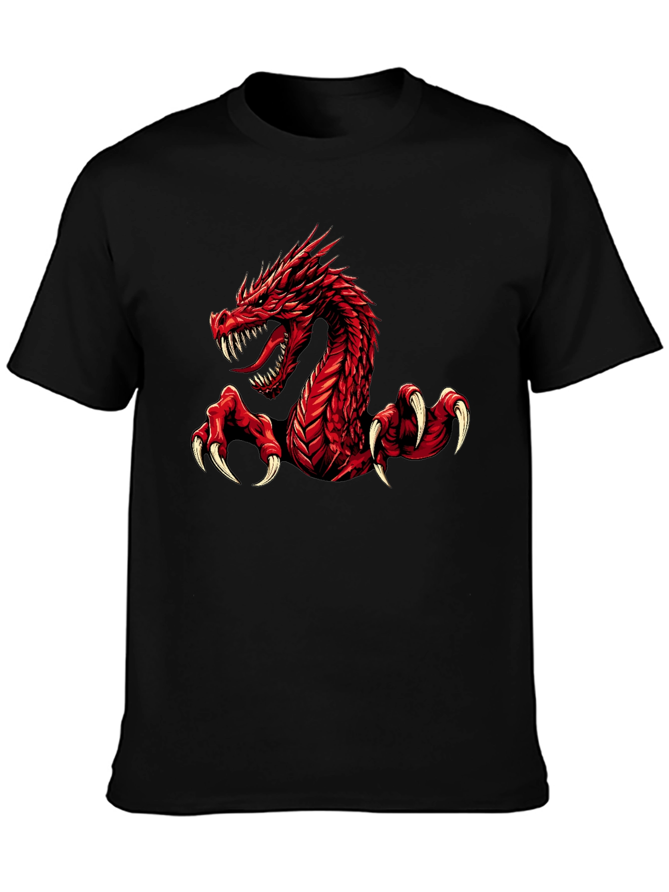 Red Dragon Graphic Print Black T-Shirt