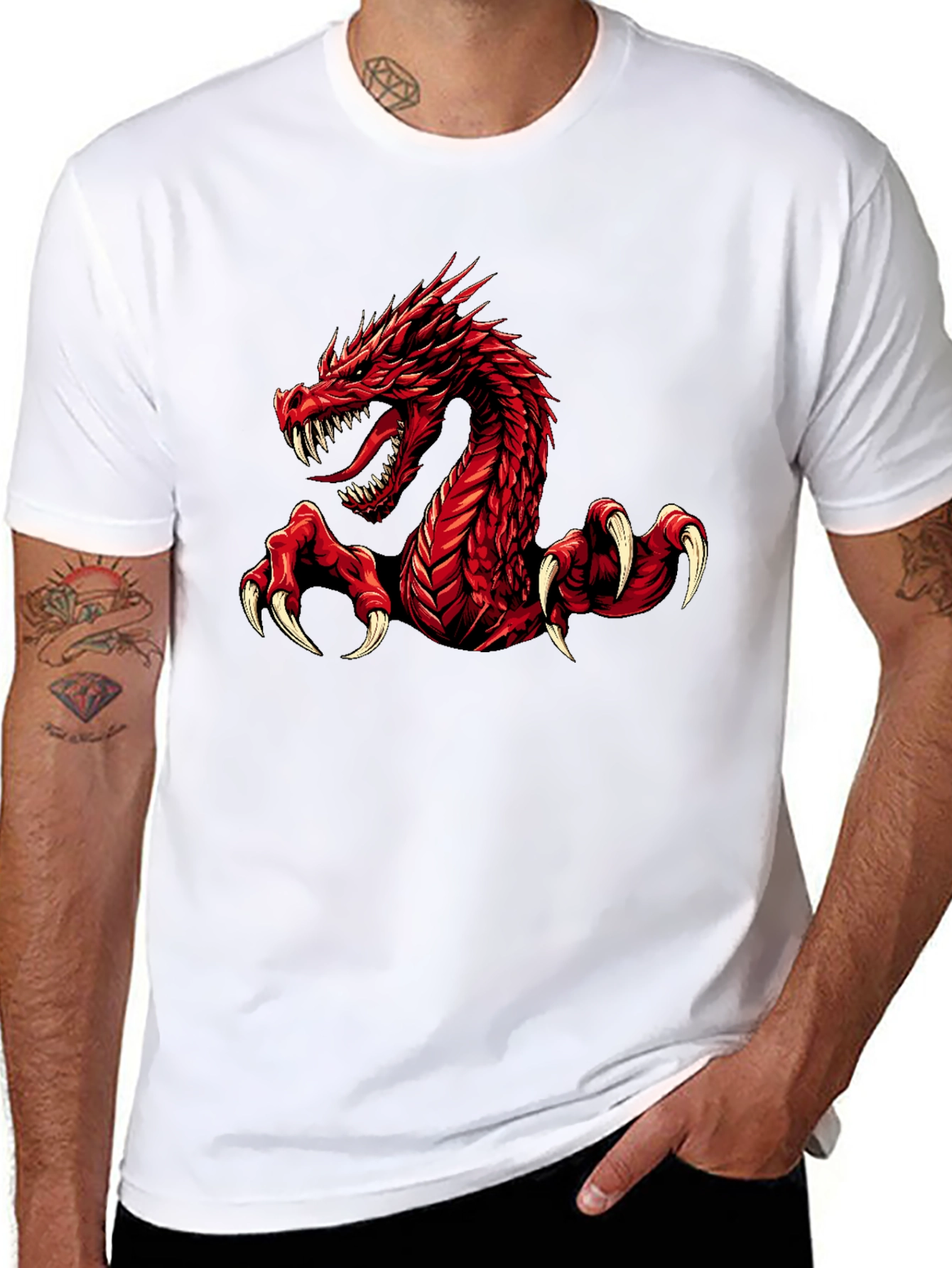 Red Dragon Graphic Print Black T-Shirt