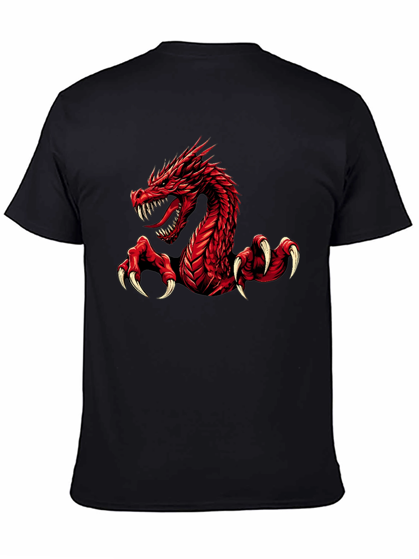 Red Dragon Graphic Print Black T-Shirt