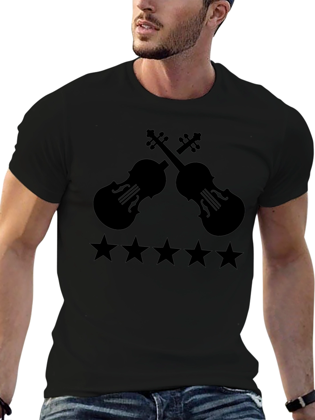 Violin & Stars Graphic T-Shirt - Musician Style