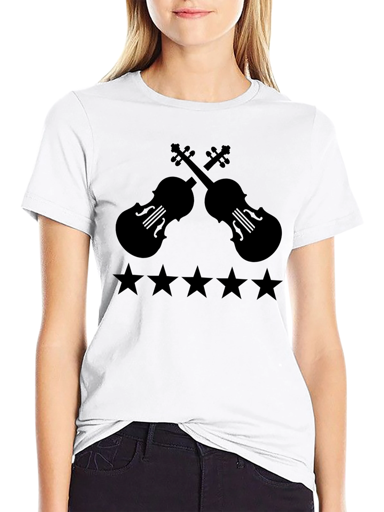 Violin & Stars Graphic T-Shirt - Musician Style