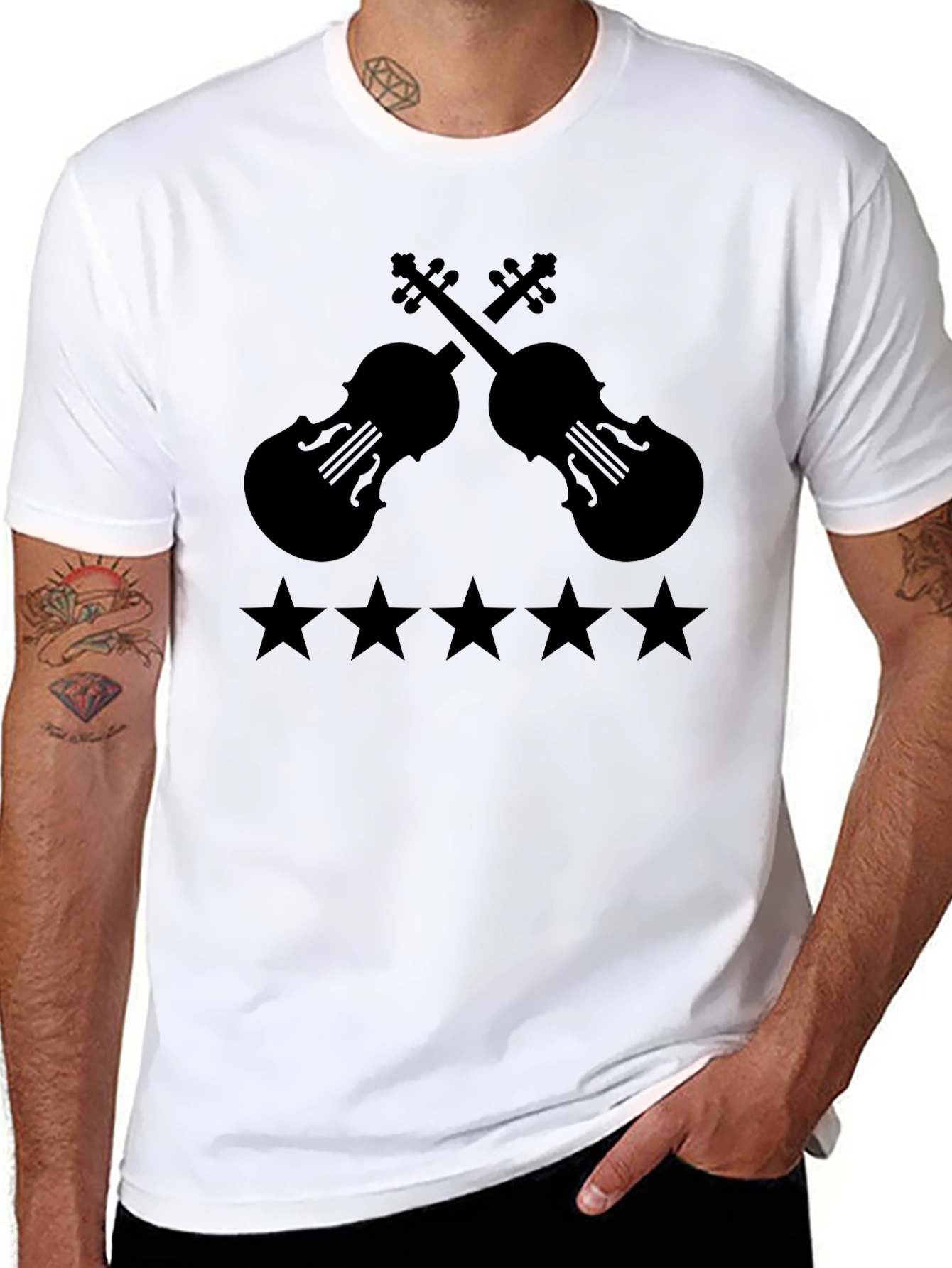Violin & Stars Graphic T-Shirt - Musician Style