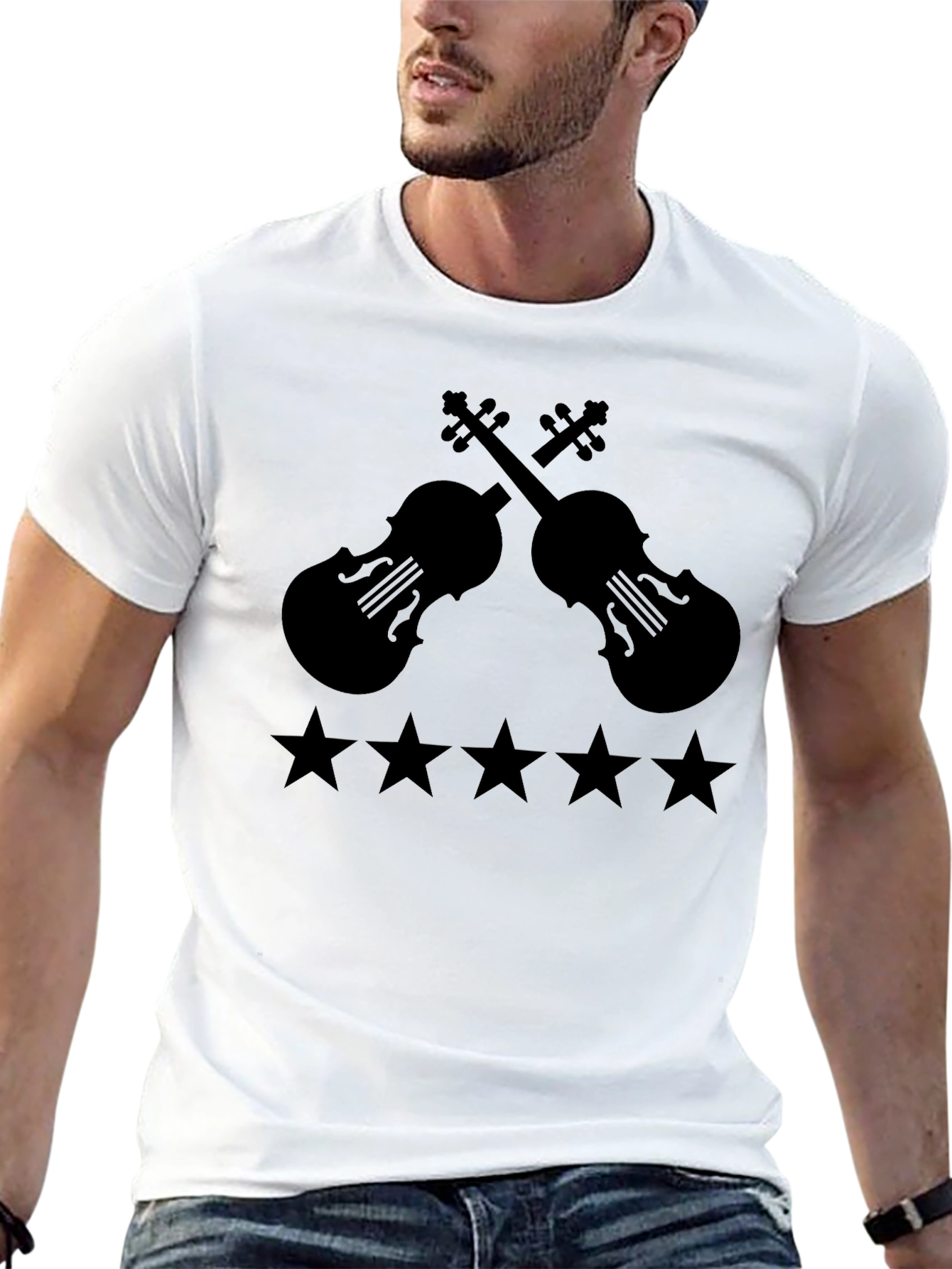 Violin & Stars Graphic T-Shirt - Musician Style