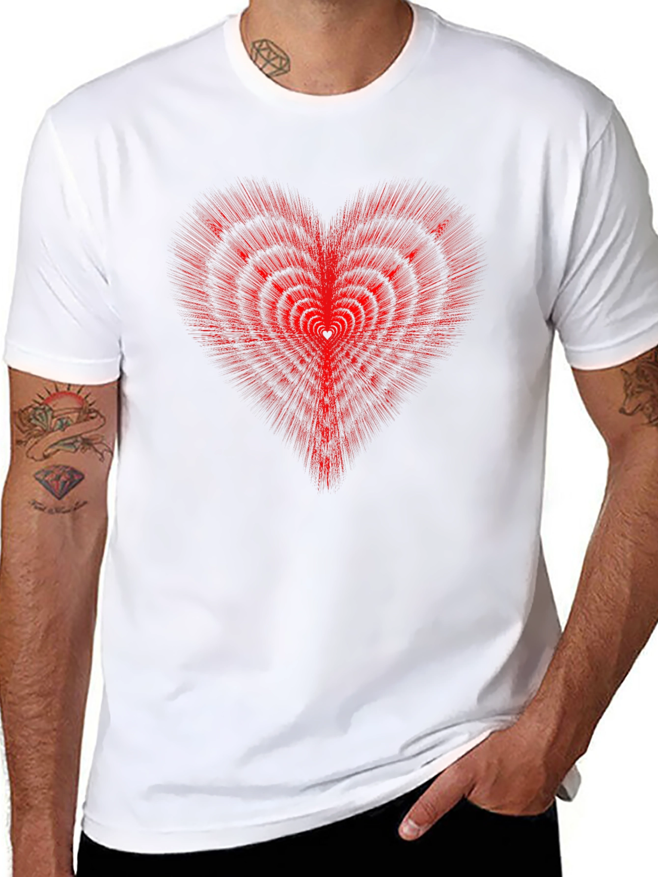 Red Heart Illusion Graphic Tee - Modern Style