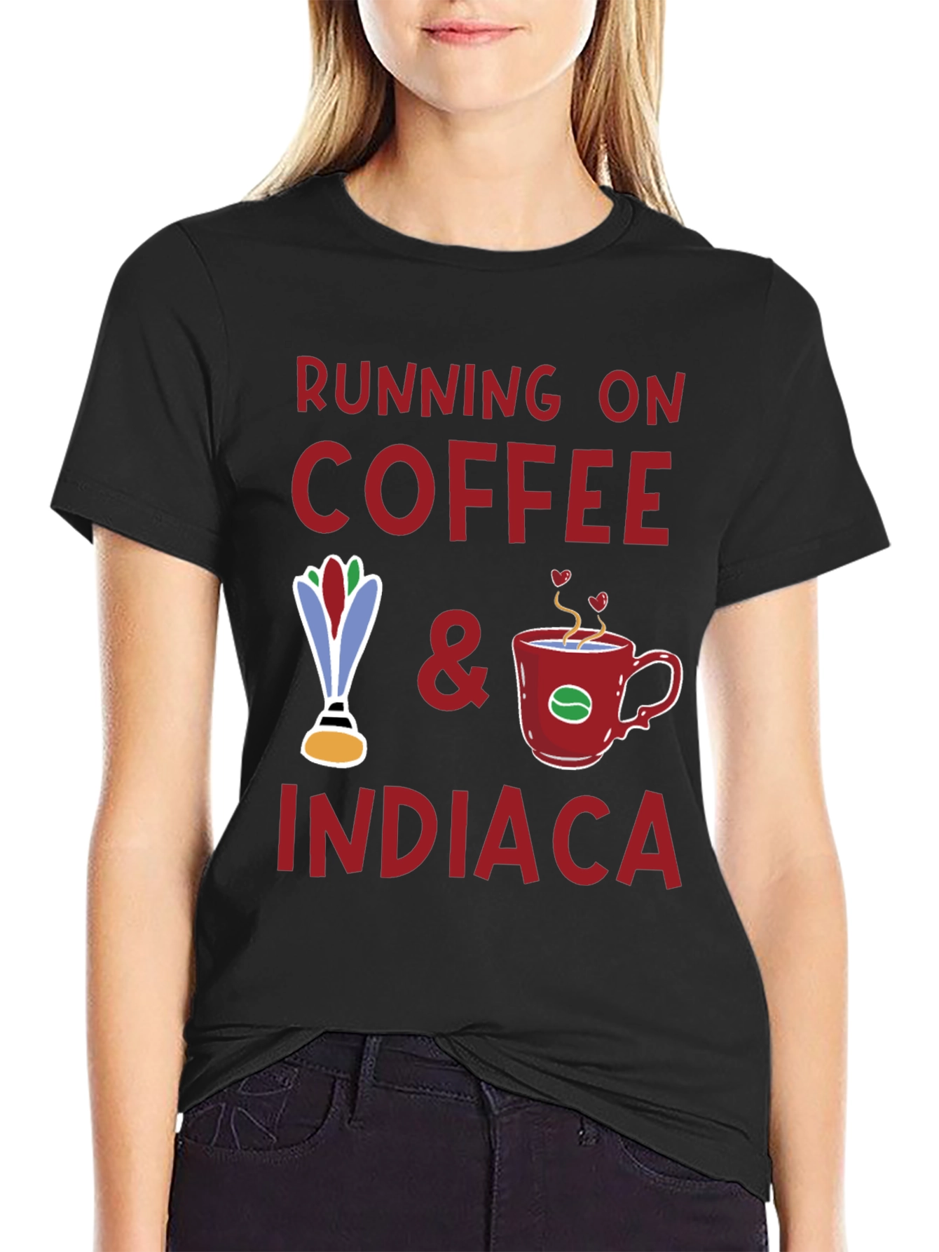 Running on Coffee & Indiaca Graphic T-Shirt