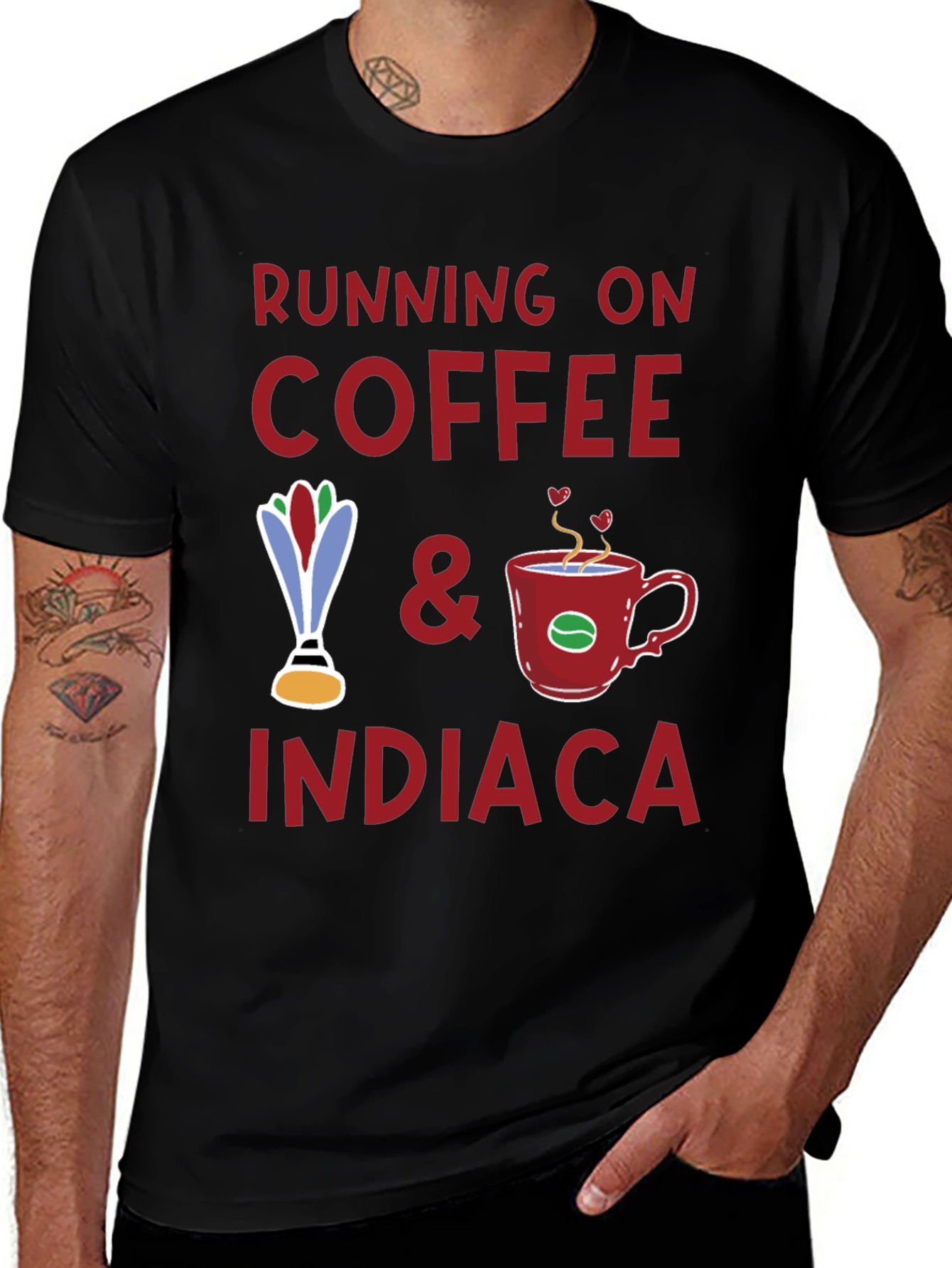 Running on Coffee & Indiaca Graphic T-Shirt
