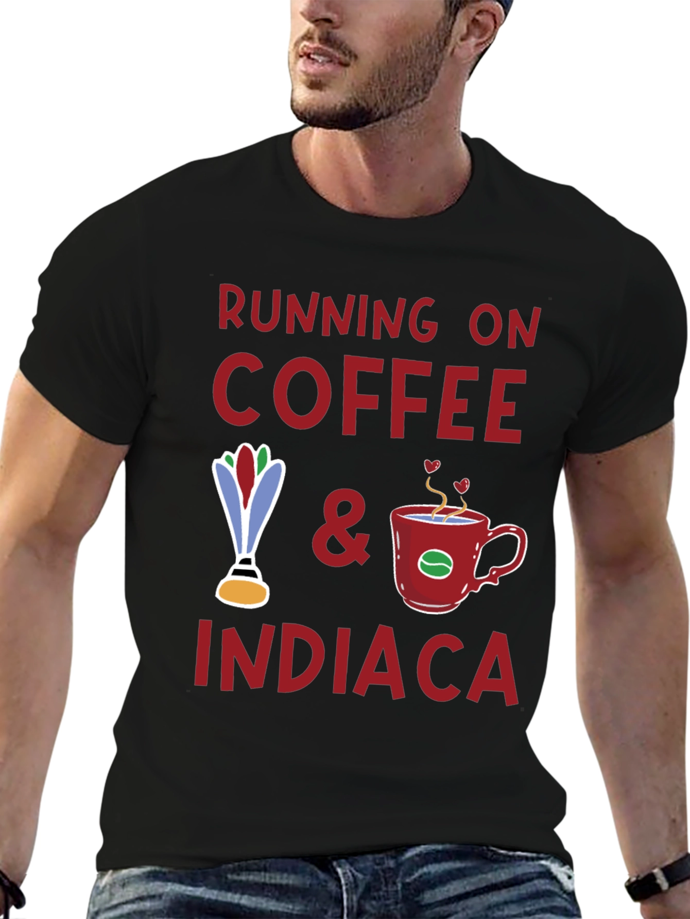 Running on Coffee & Indiaca Graphic T-Shirt