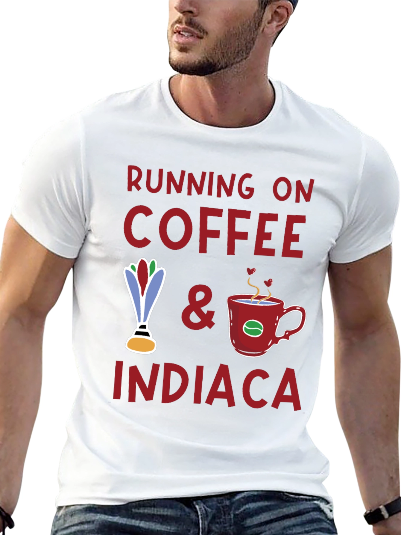 Running on Coffee & Indiaca Graphic T-Shirt