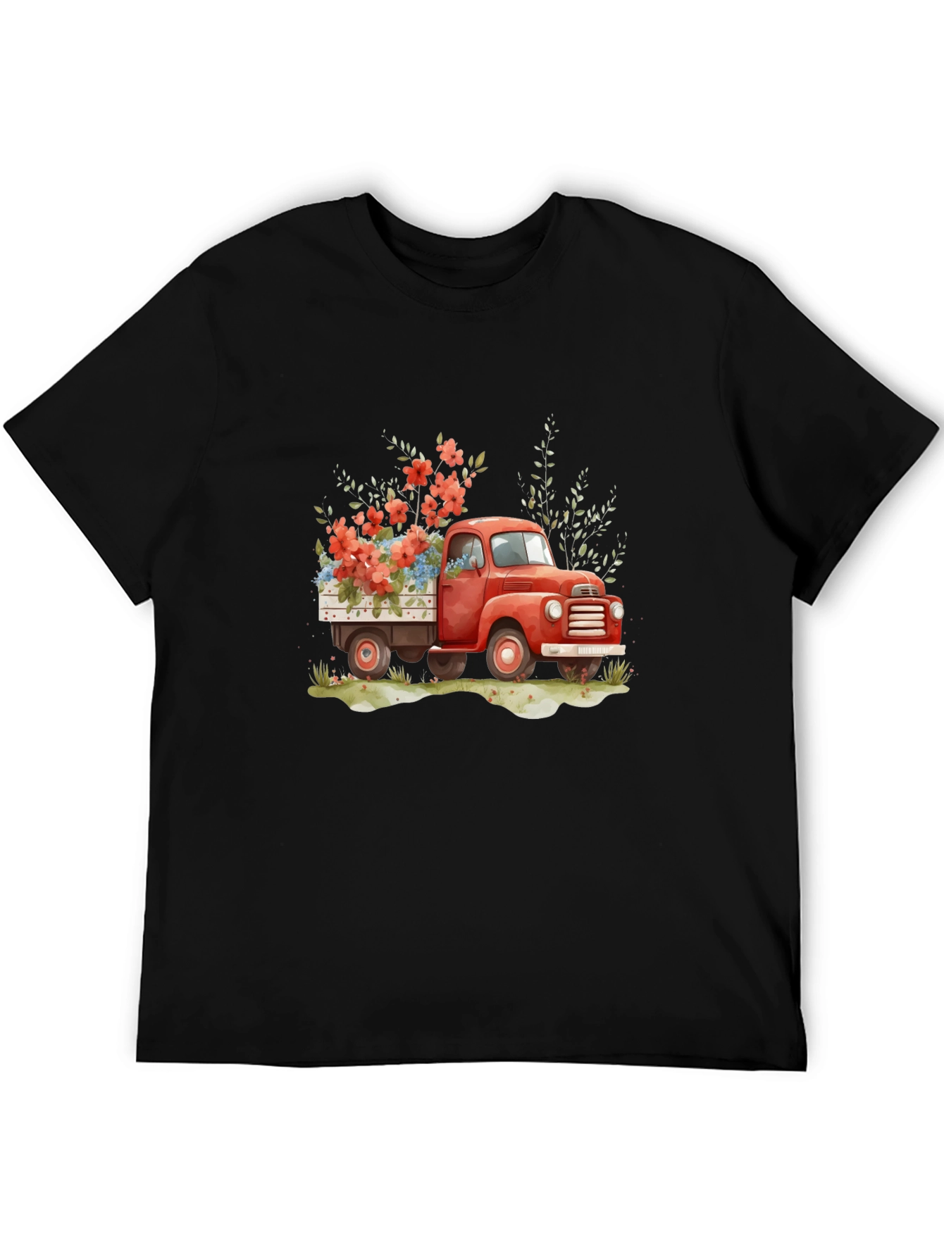Red Truck with Flowers Graphic Tee