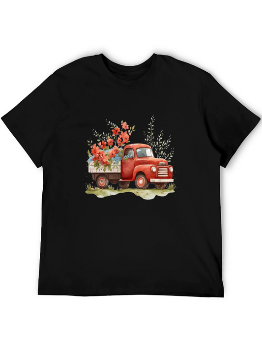 Red Truck with Flowers Graphic Tee