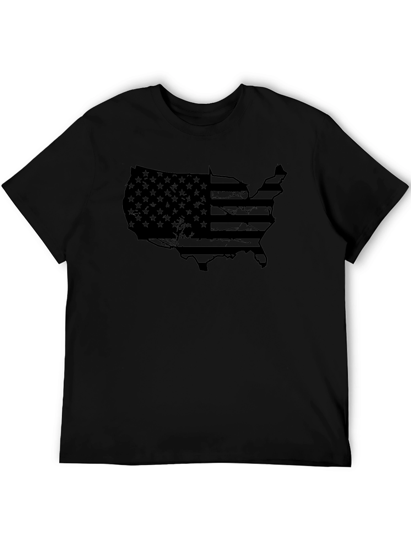 USA Flag Map Graphic Black T-Shirt