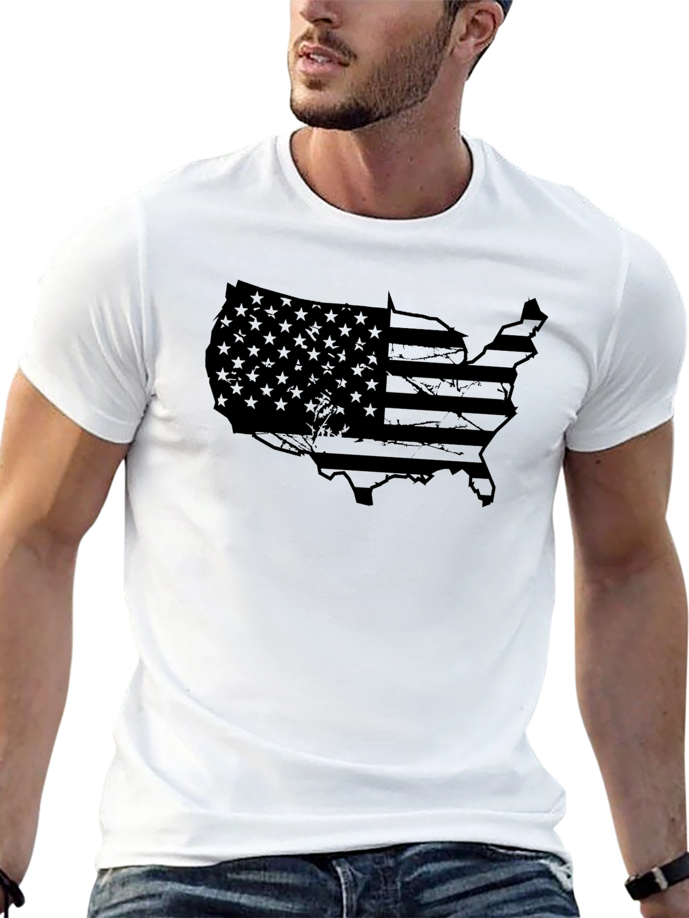 USA Flag Map Graphic Black T-Shirt