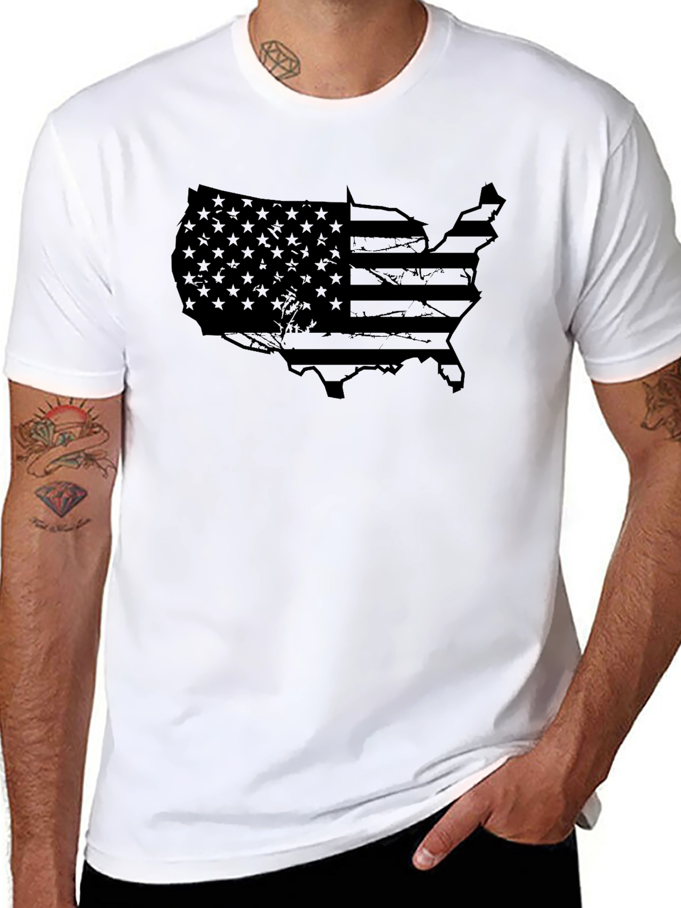 USA Flag Map Graphic Black T-Shirt