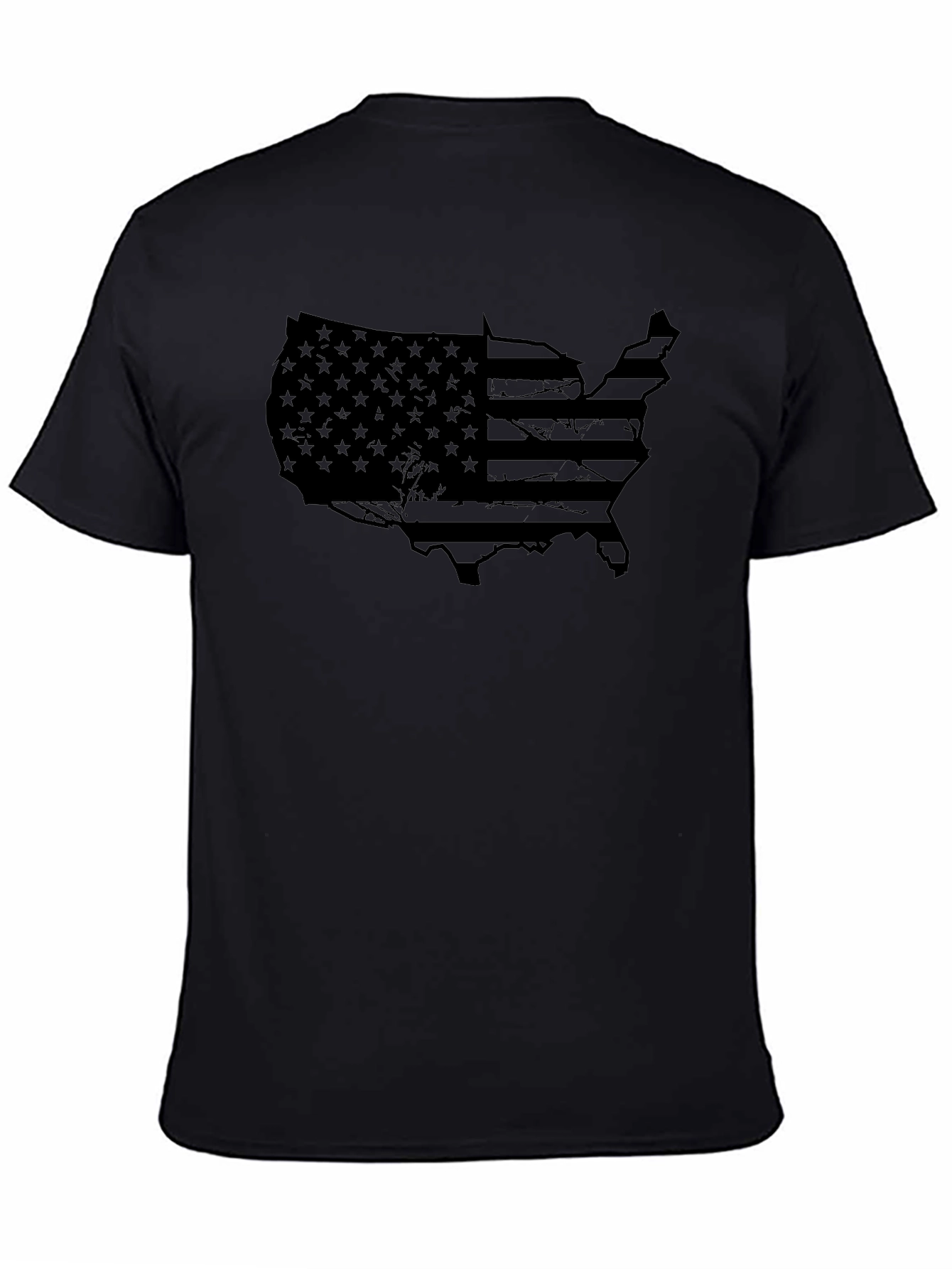 USA Flag Map Graphic Black T-Shirt