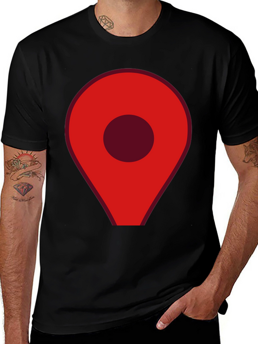 Red Location Pin Graphic Black T-Shirt