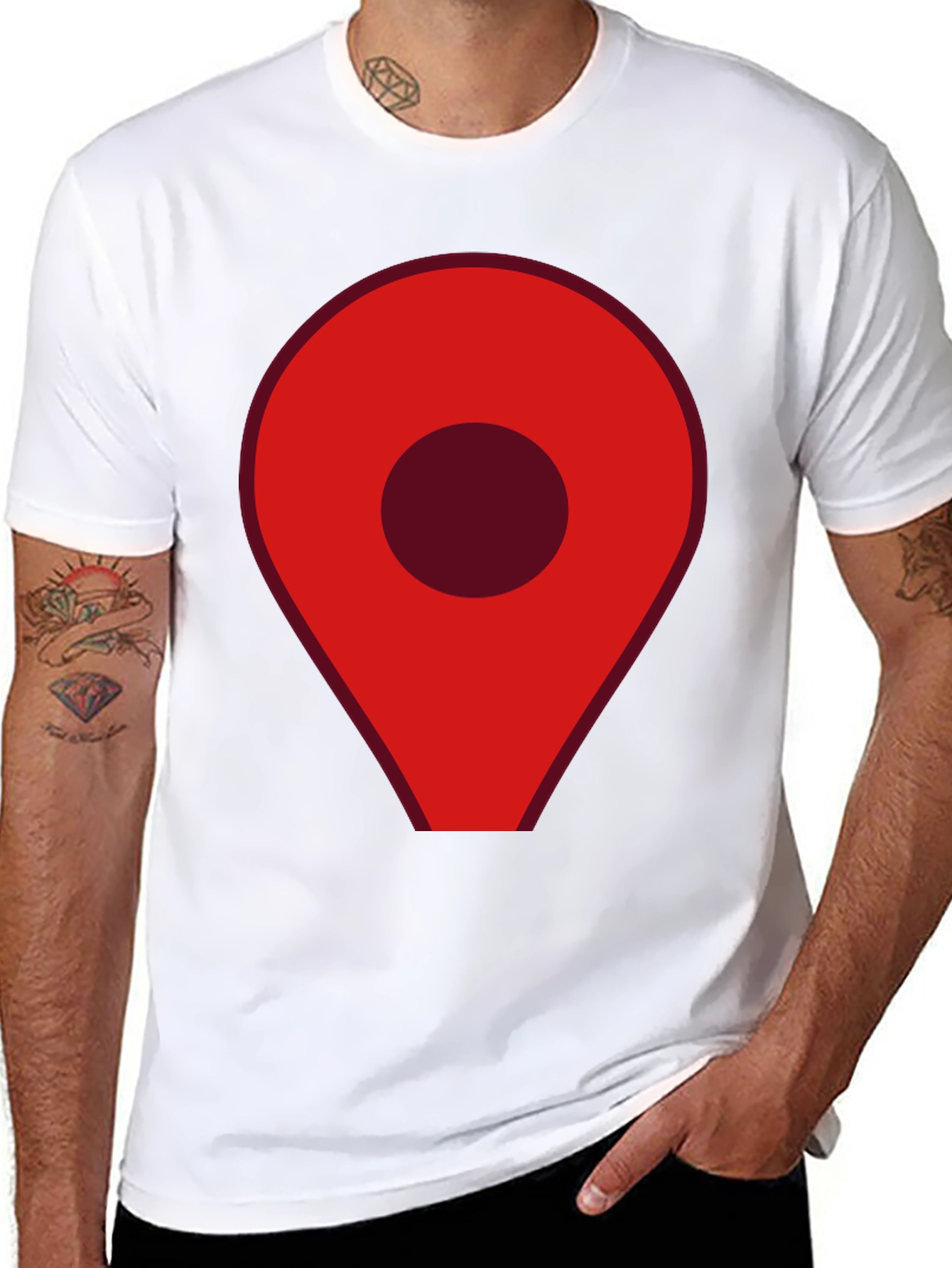 Red Location Pin Graphic Black T-Shirt
