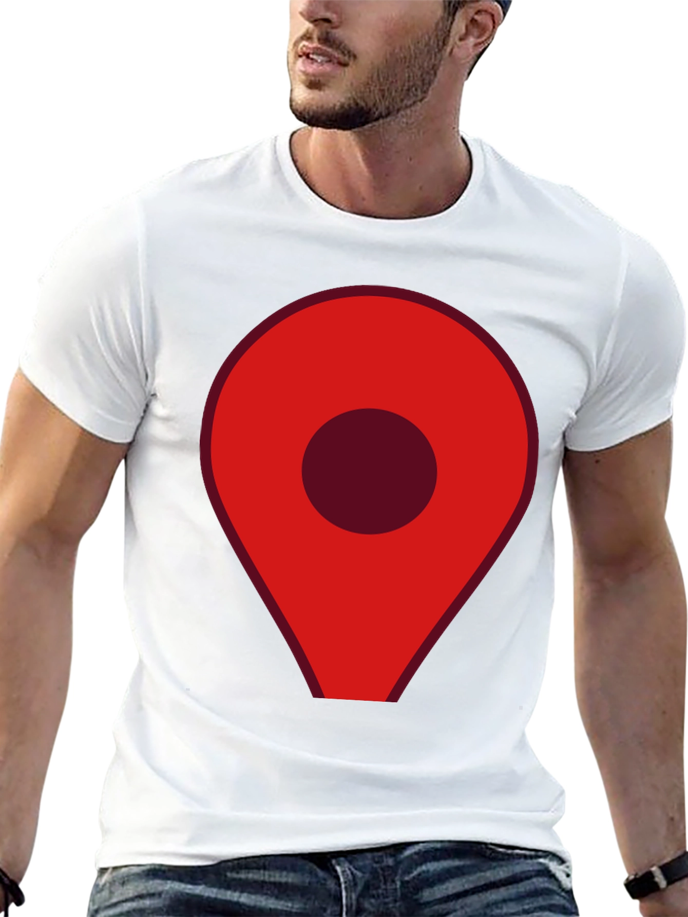 Red Location Pin Graphic Black T-Shirt