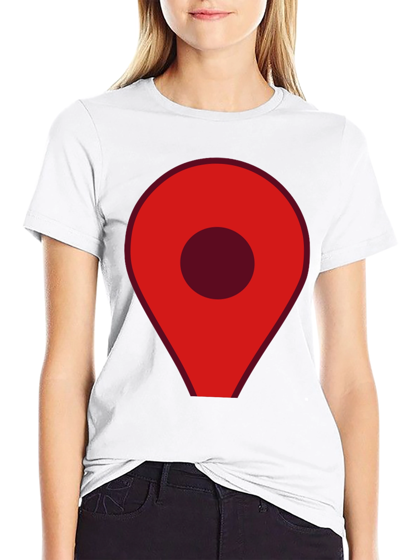 Red Location Pin Graphic Black T-Shirt