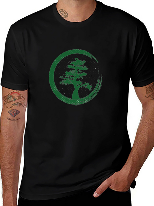 Zen Tree Graphic Tee - Black Cotton T-Shirt