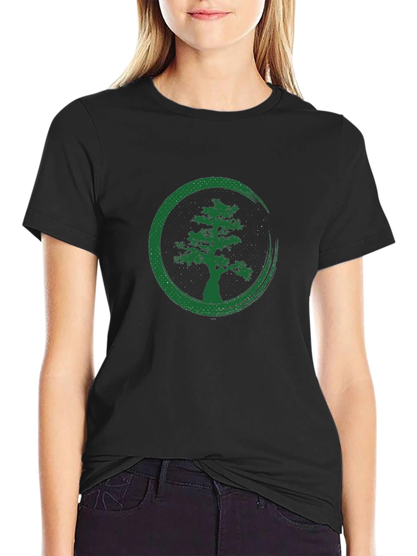 Zen Tree Graphic Tee - Black Cotton T-Shirt