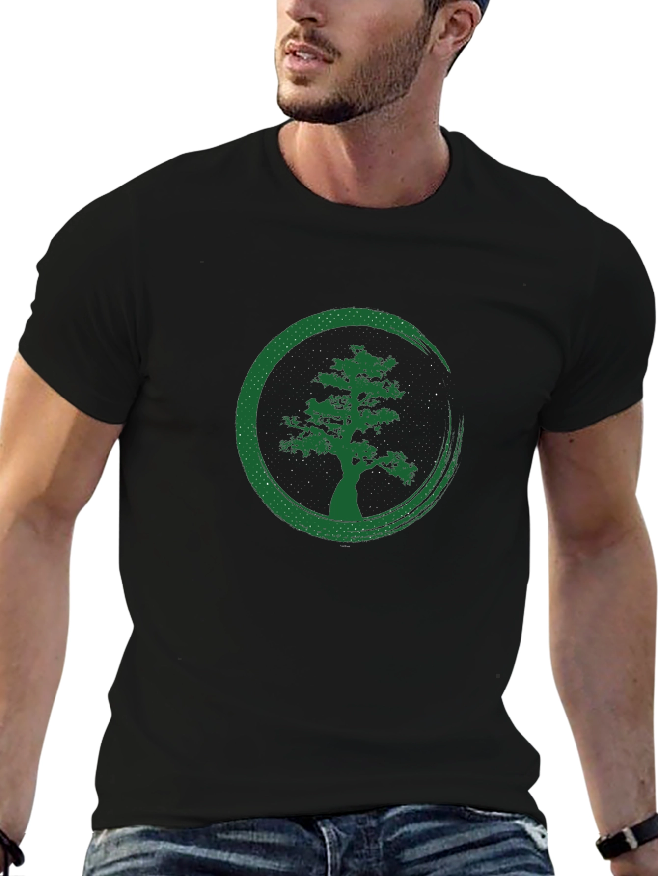 Zen Tree Graphic Tee - Black Cotton T-Shirt