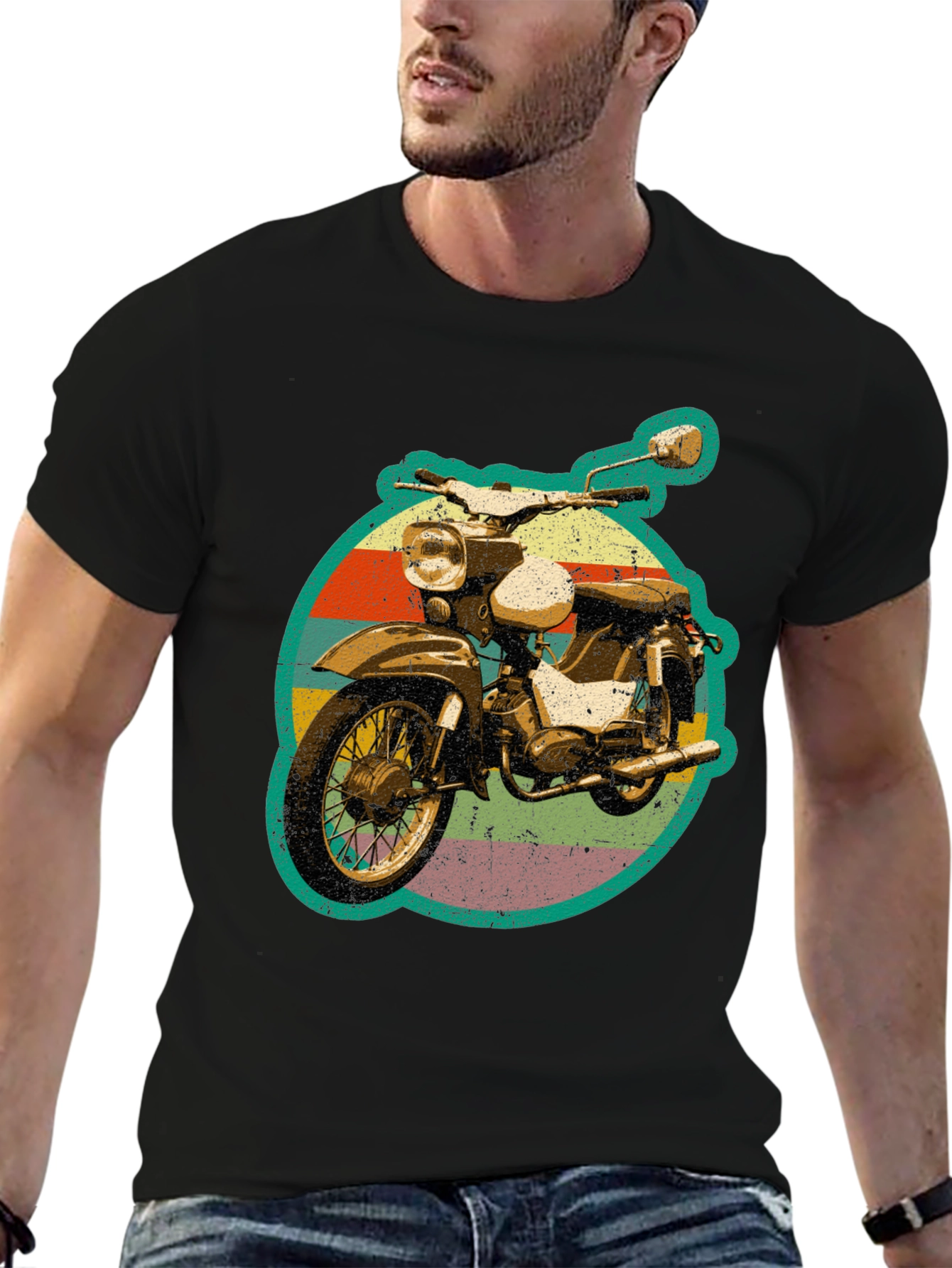 Retro Motorcycle Graphic Tee - Black Unisex T-Shirt