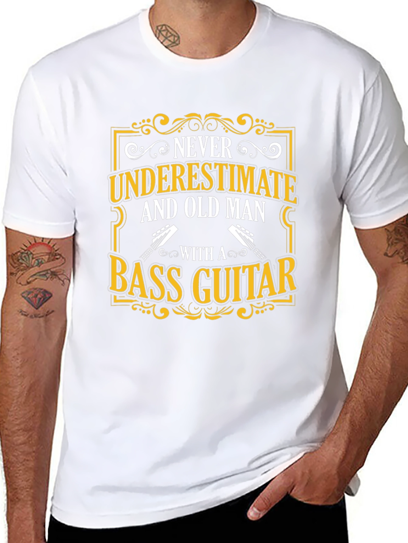 Never Underestimate Old Man Bass Guitar T-Shirt