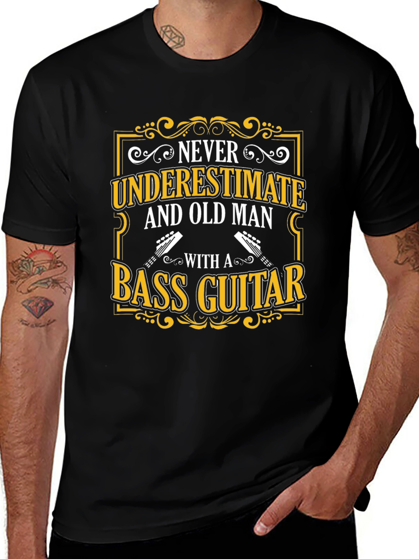 Never Underestimate Old Man Bass Guitar T-Shirt