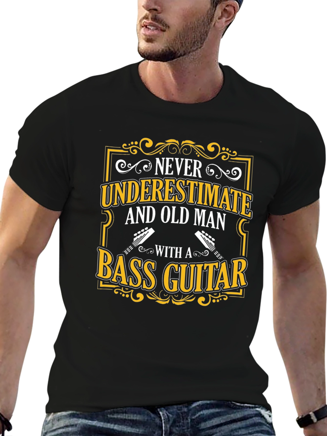 Never Underestimate Old Man Bass Guitar T-Shirt