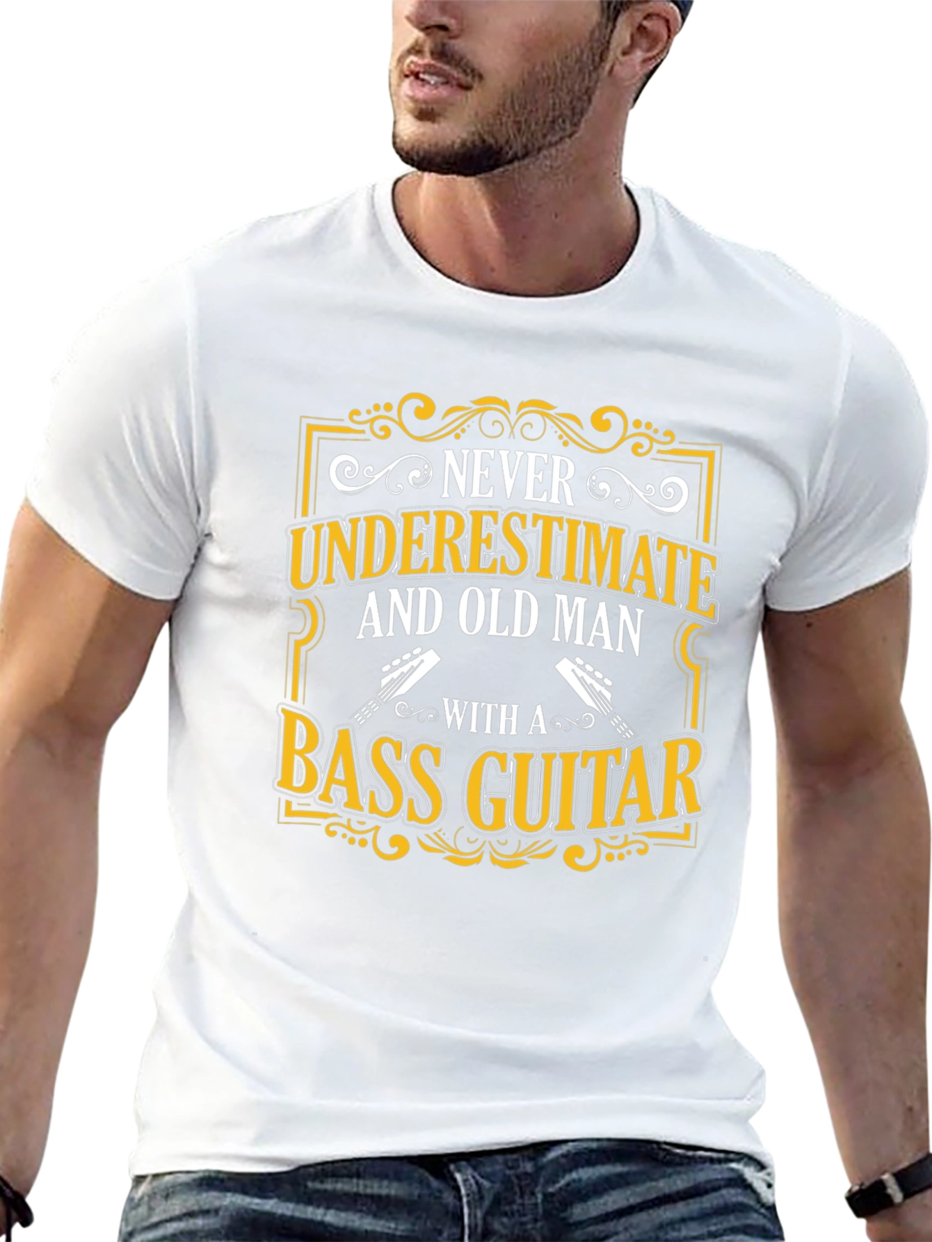 Never Underestimate Old Man Bass Guitar T-Shirt