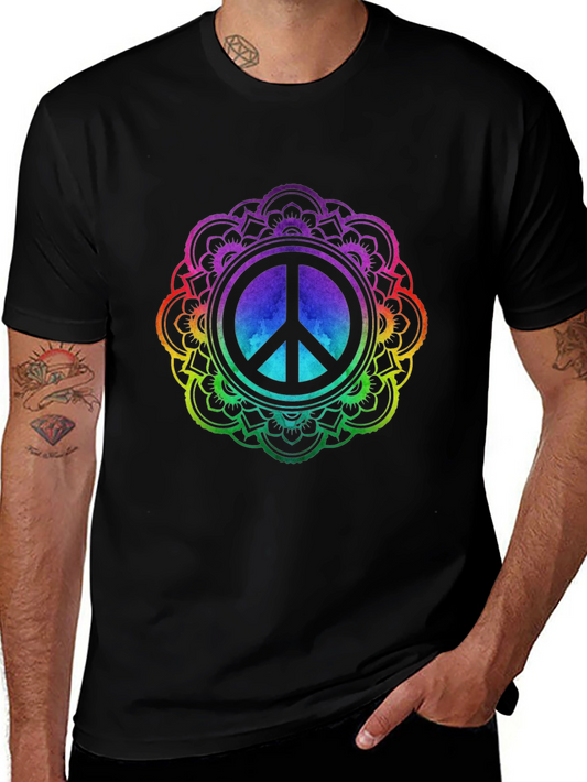 Peace Sign Mandala Graphic T-Shirt - Colorful Stylish Tee