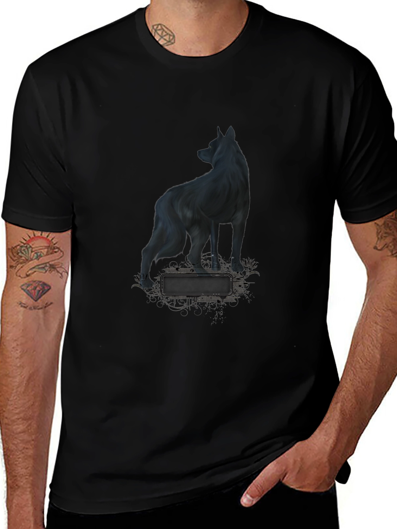 Wolf Graphic Print Black T-Shirt