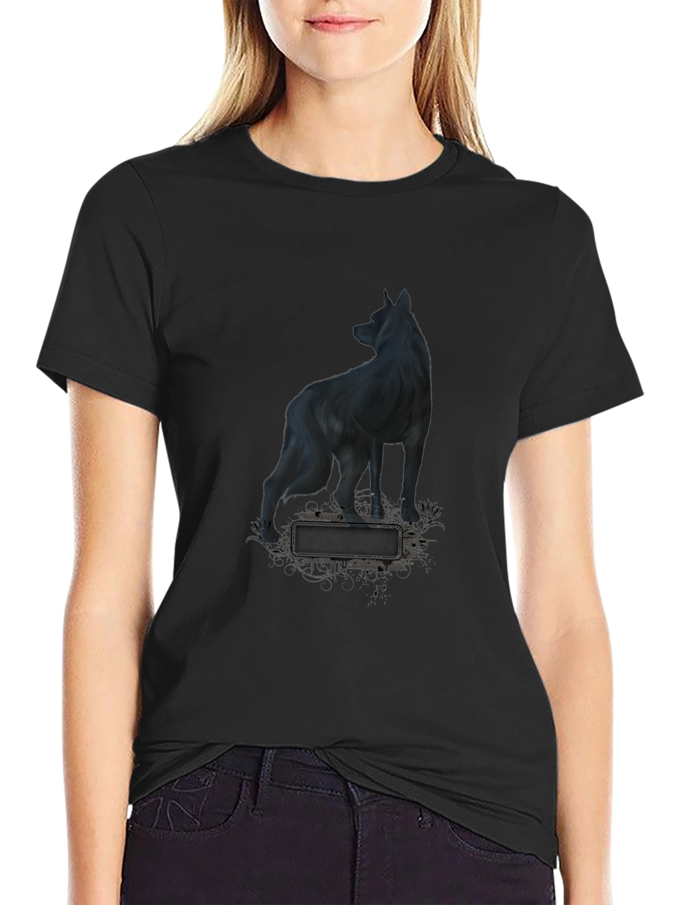 Wolf Graphic Print Black T-Shirt