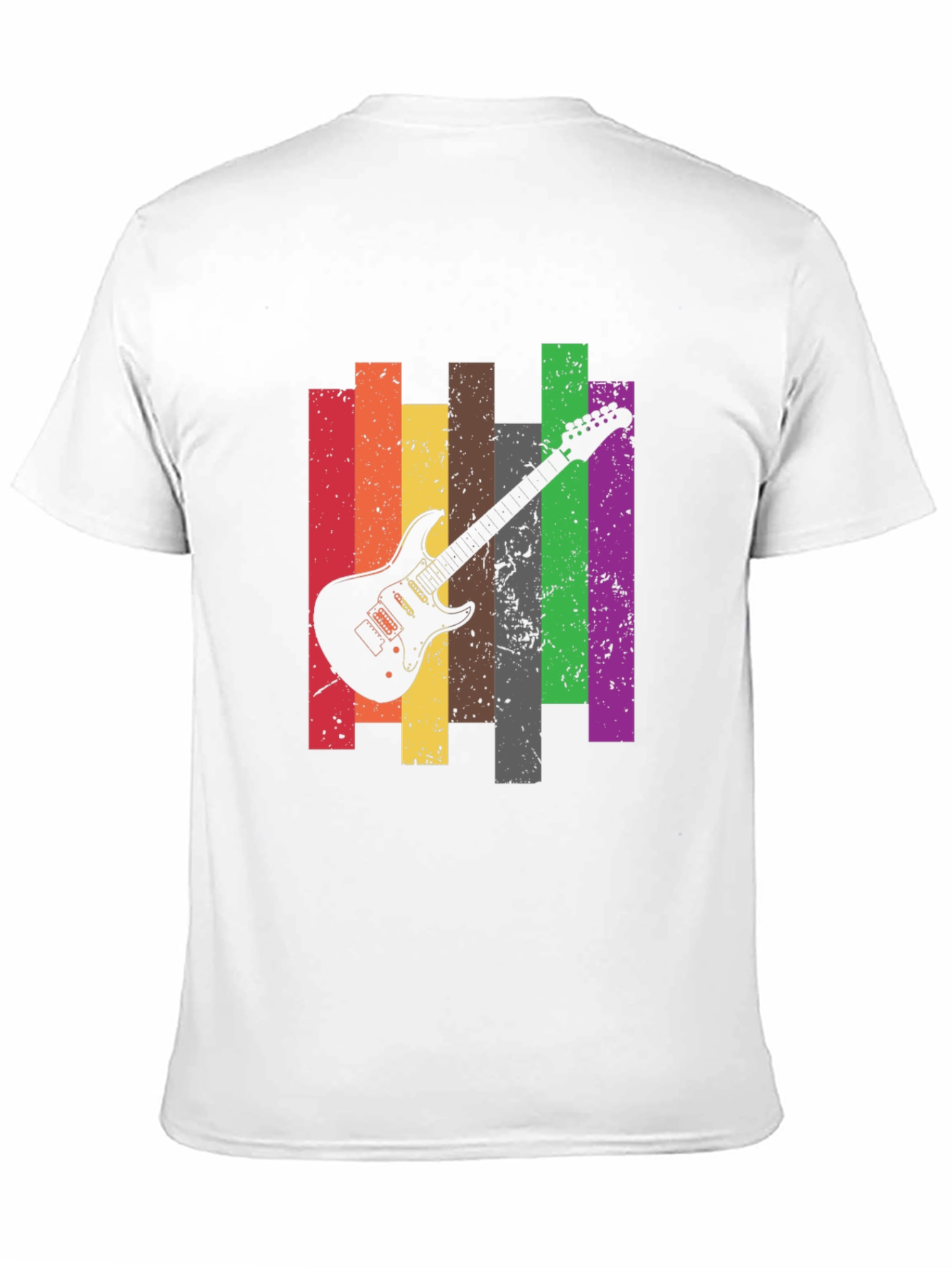 Retro Guitar Stripe Graphic Tee - Black Cotton T-Shirt