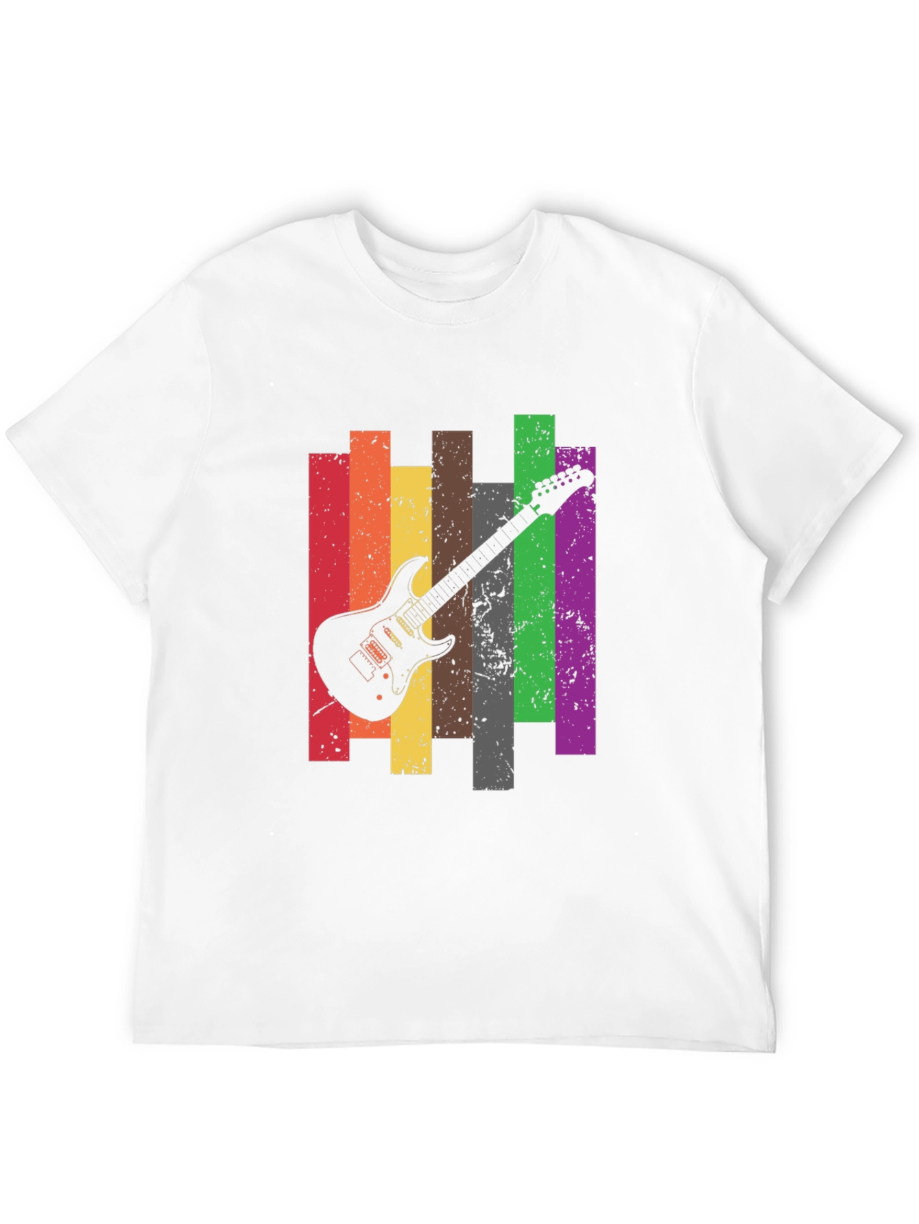 Retro Guitar Stripe Graphic Tee - Black Cotton T-Shirt