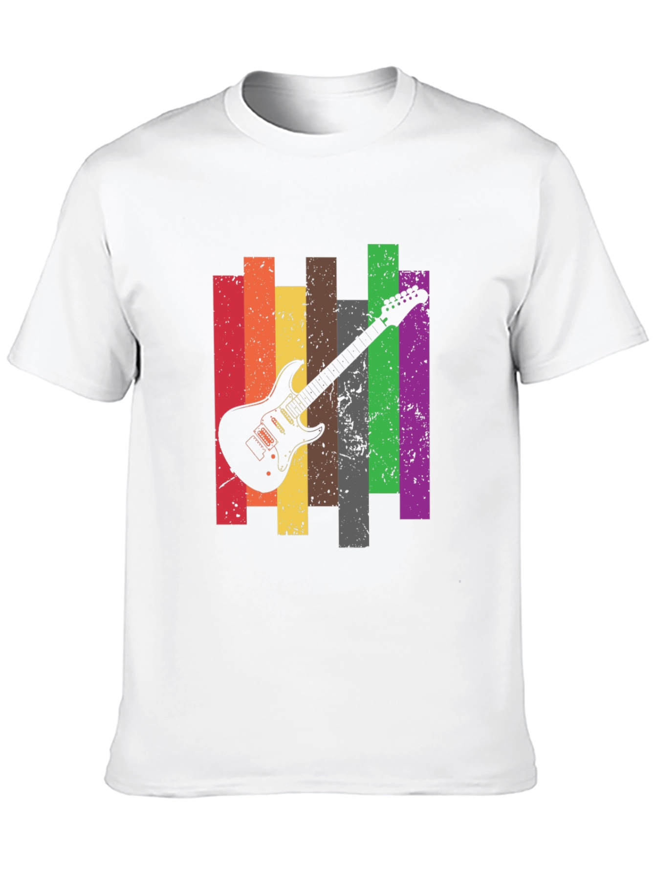 Retro Guitar Stripe Graphic Tee - Black Cotton T-Shirt