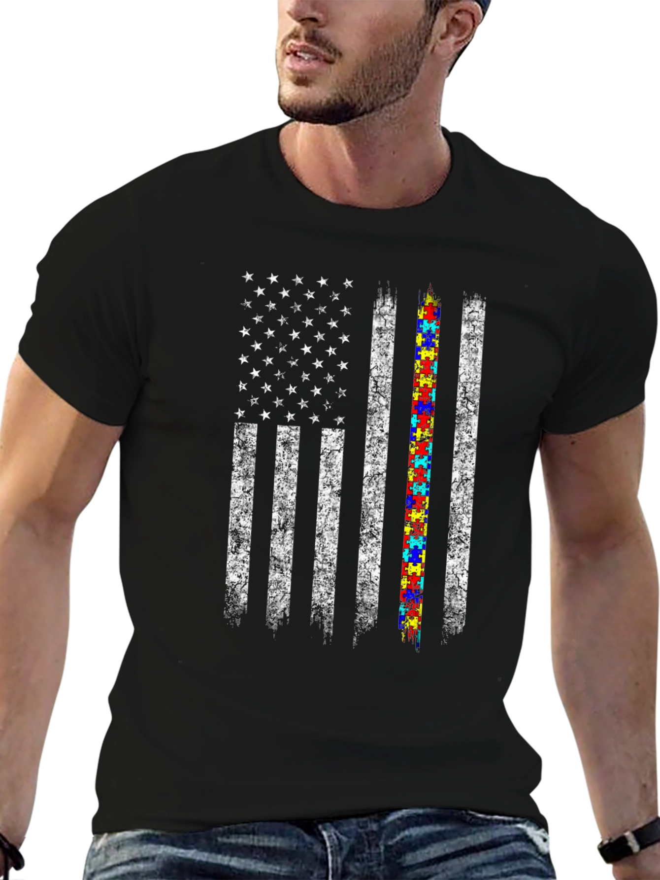 Autism Awareness American Flag T-Shirt