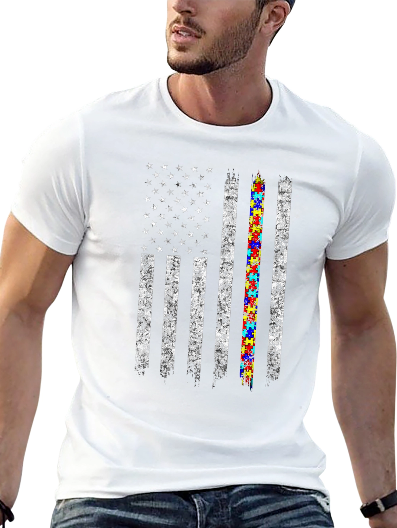 Autism Awareness American Flag T-Shirt