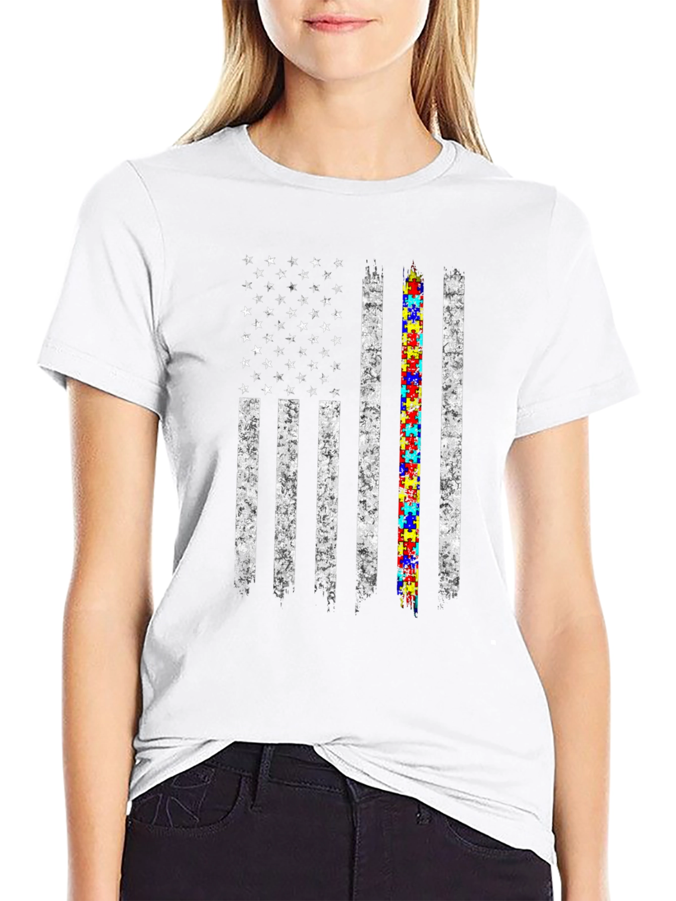 Autism Awareness American Flag T-Shirt