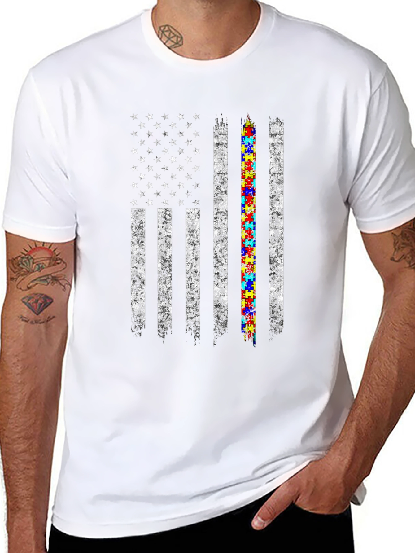 Autism Awareness American Flag T-Shirt