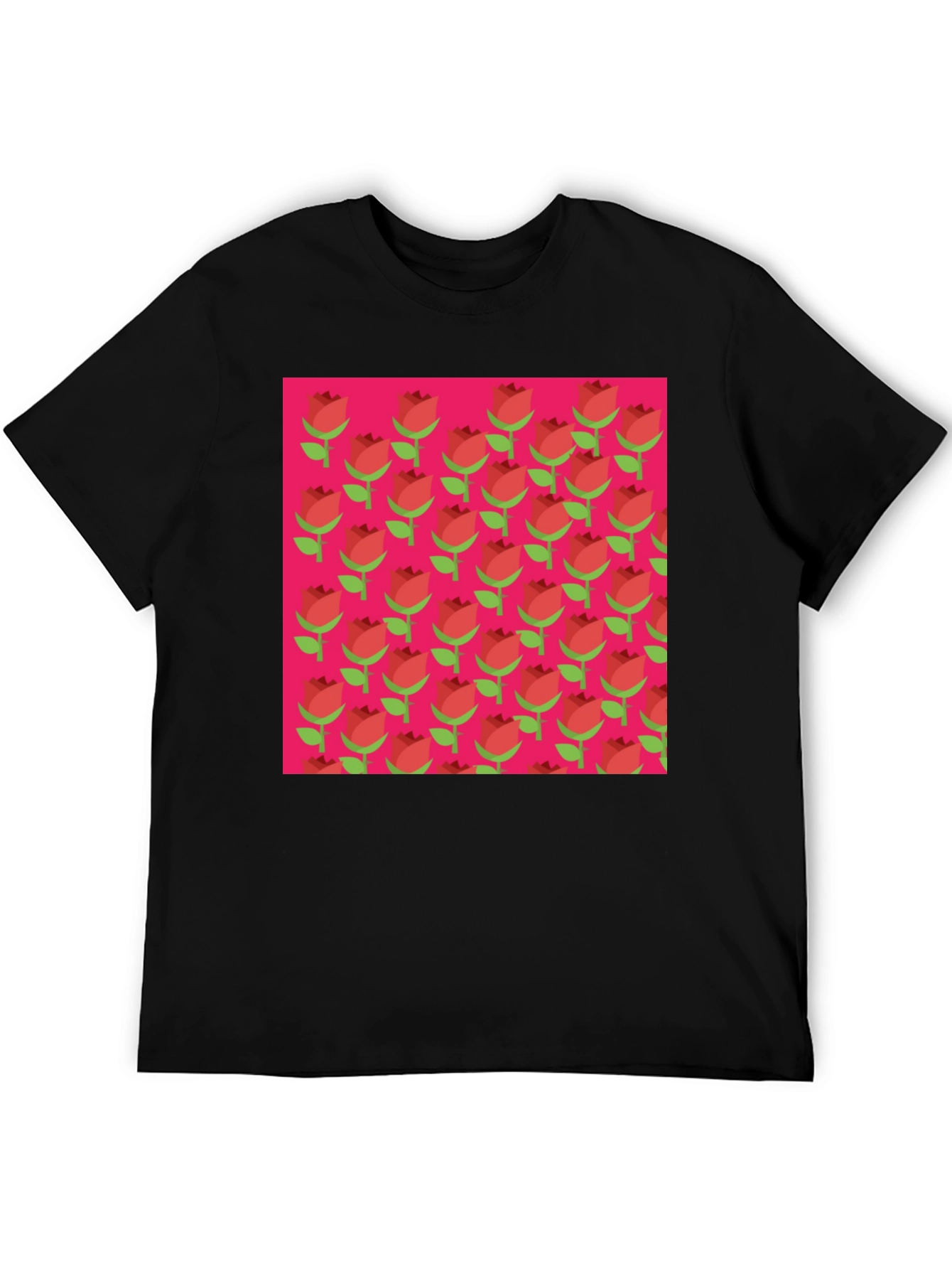 Retro Rose Pattern Tee - Black