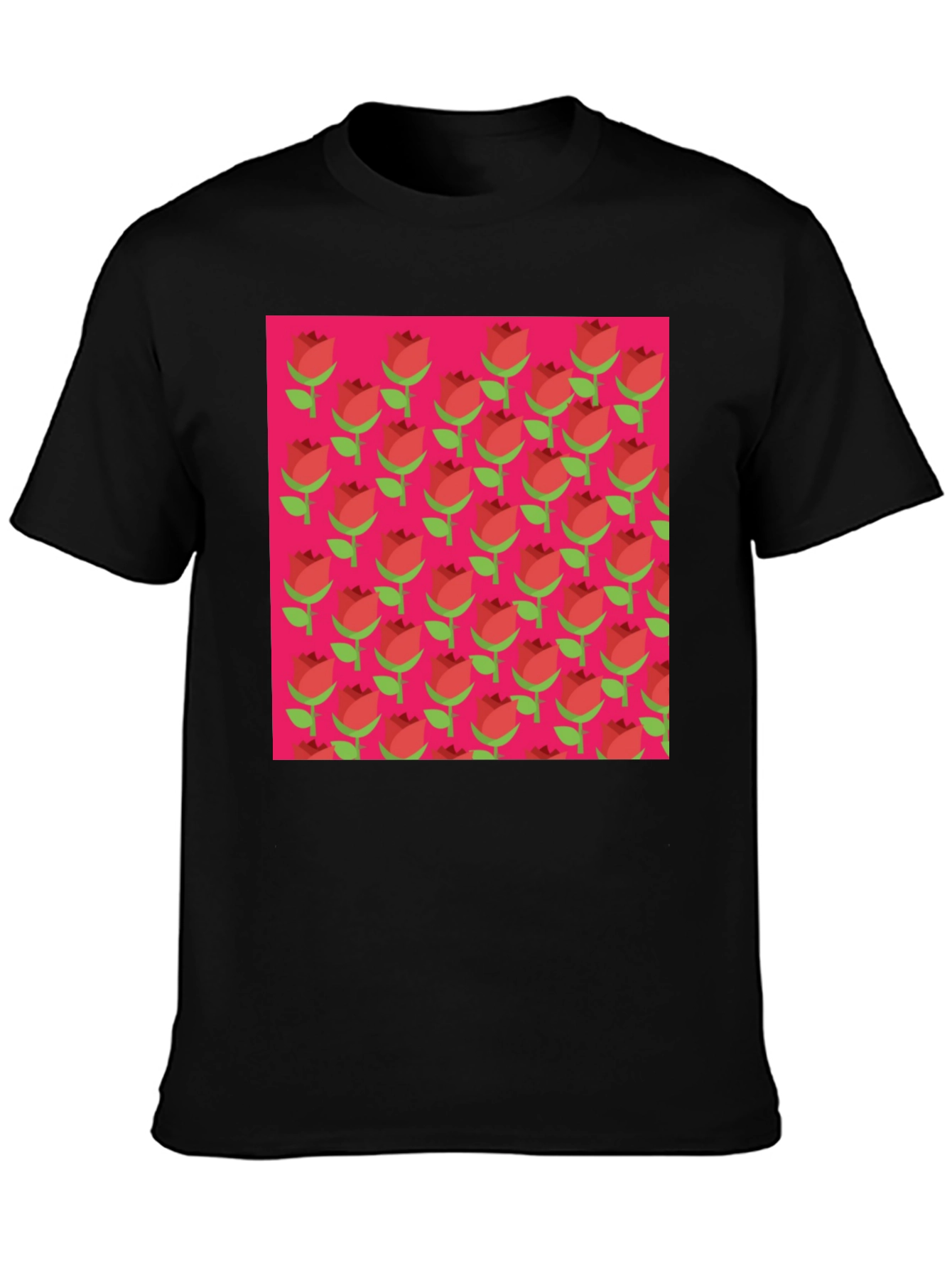 Retro Rose Pattern Tee - Black