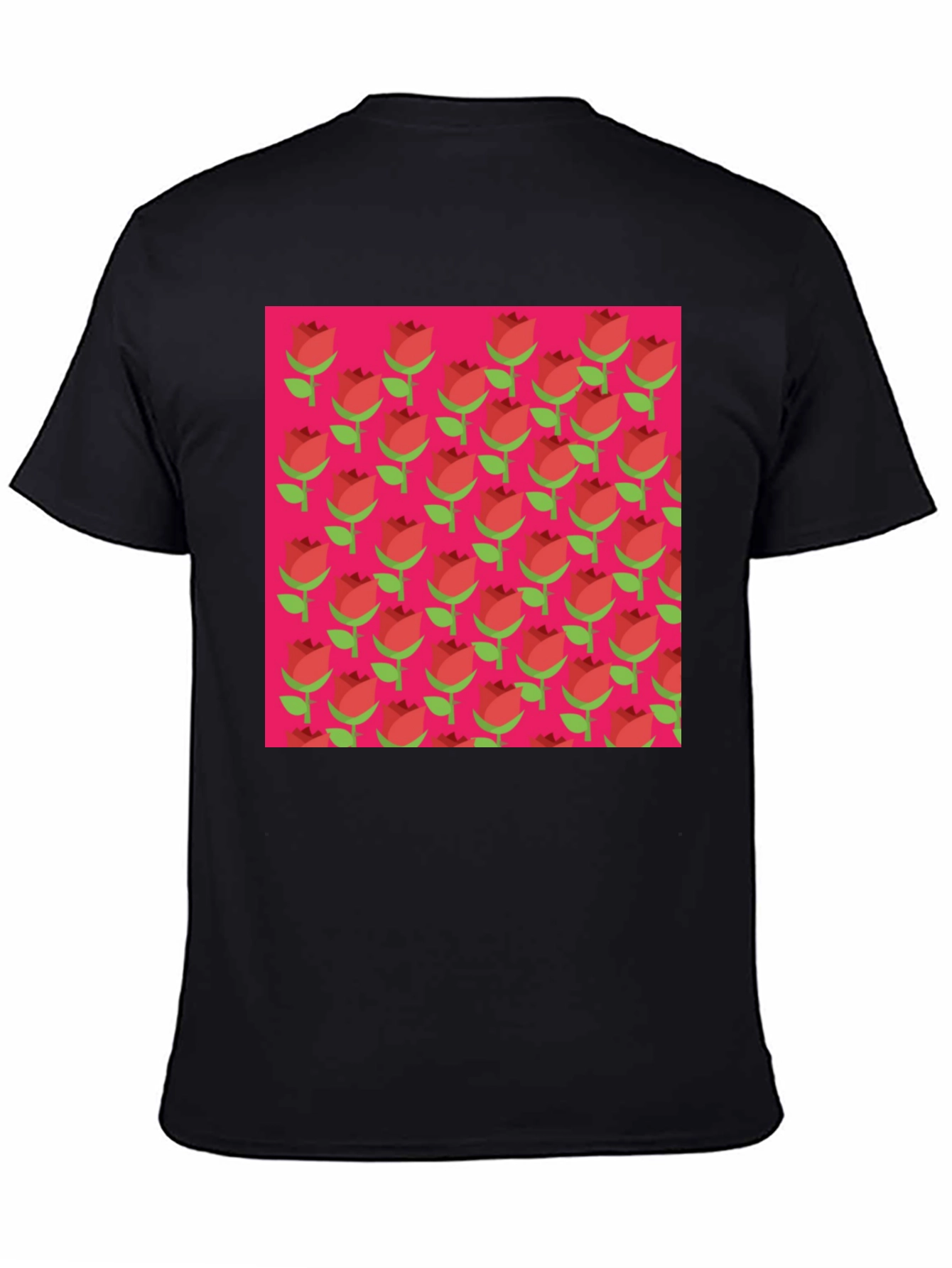 Retro Rose Pattern Tee - Black