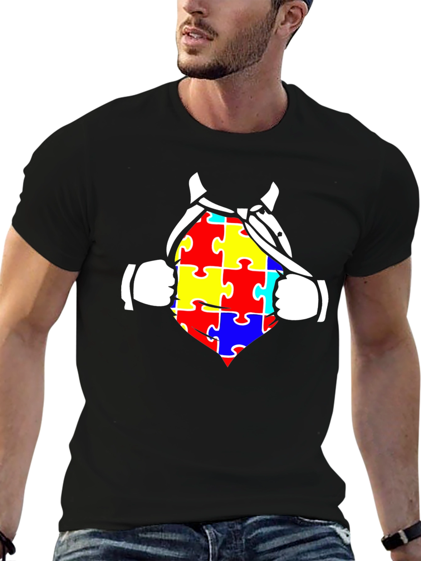 Autism Awareness Superhero Tee - Black