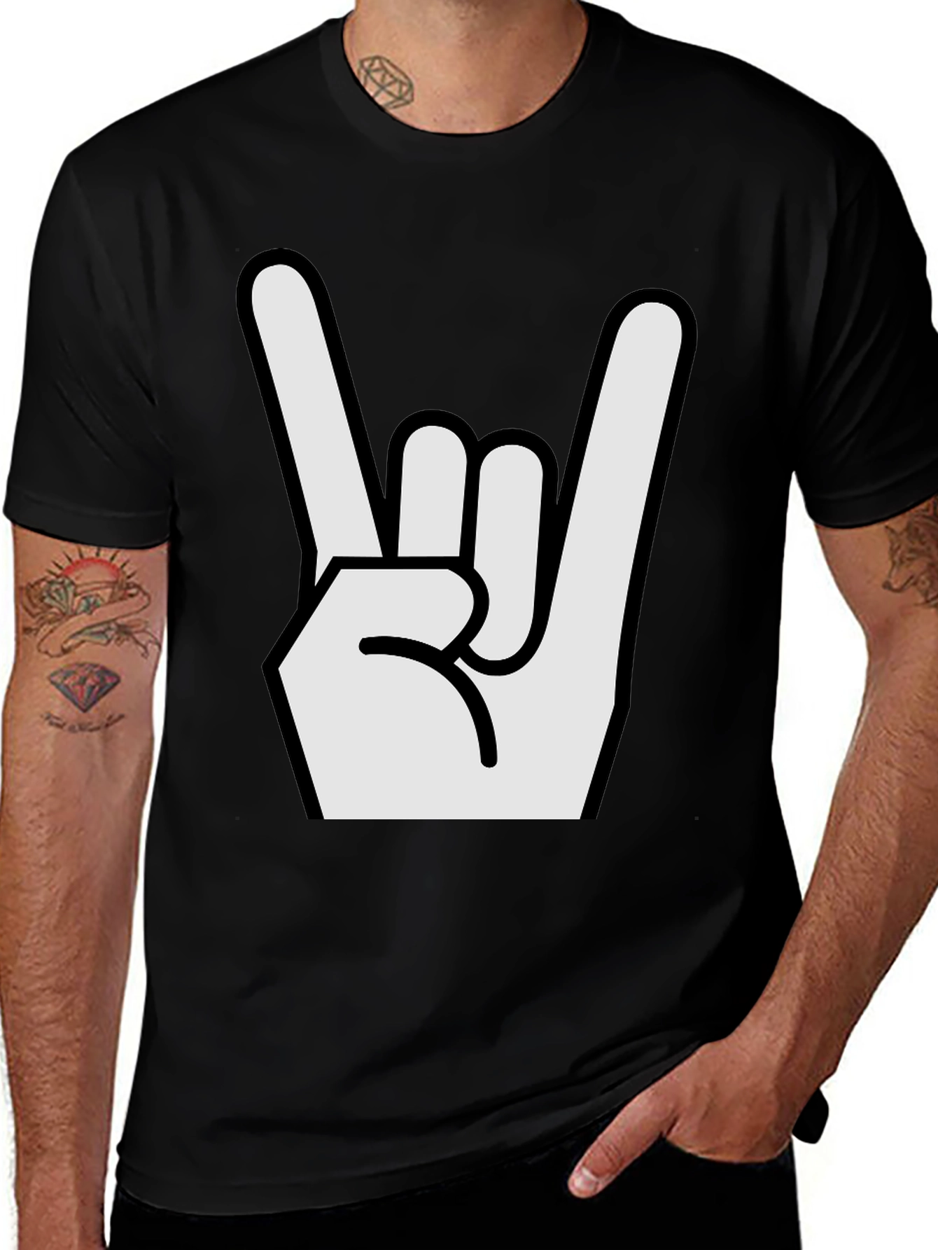Rock On Hand Graphic Black T-Shirt