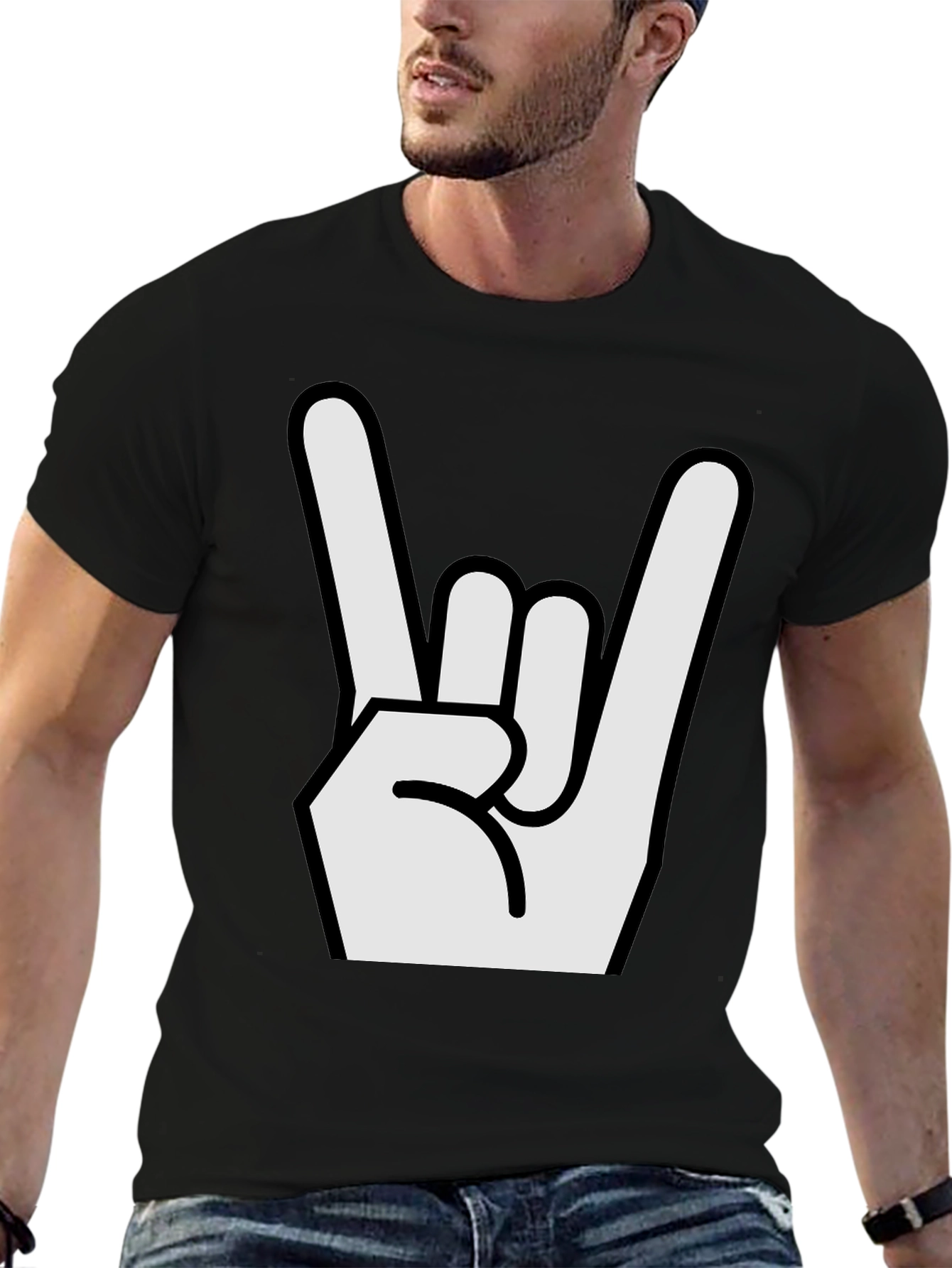 Rock On Hand Graphic Black T-Shirt