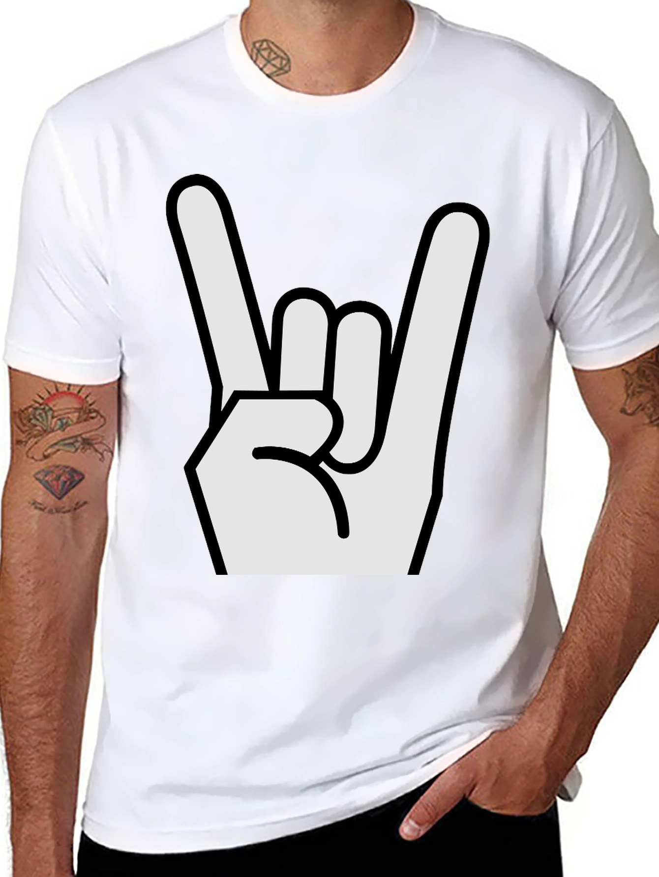 Rock On Hand Graphic Black T-Shirt
