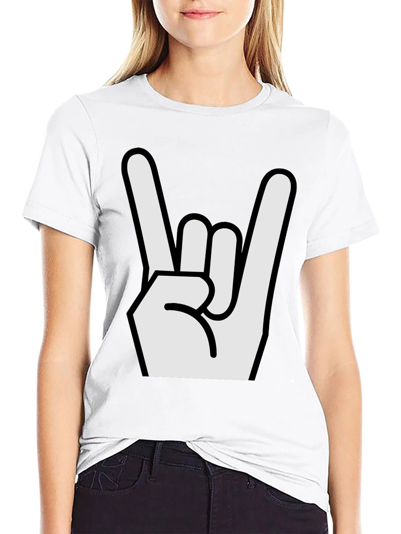 Rock On Hand Graphic Black T-Shirt