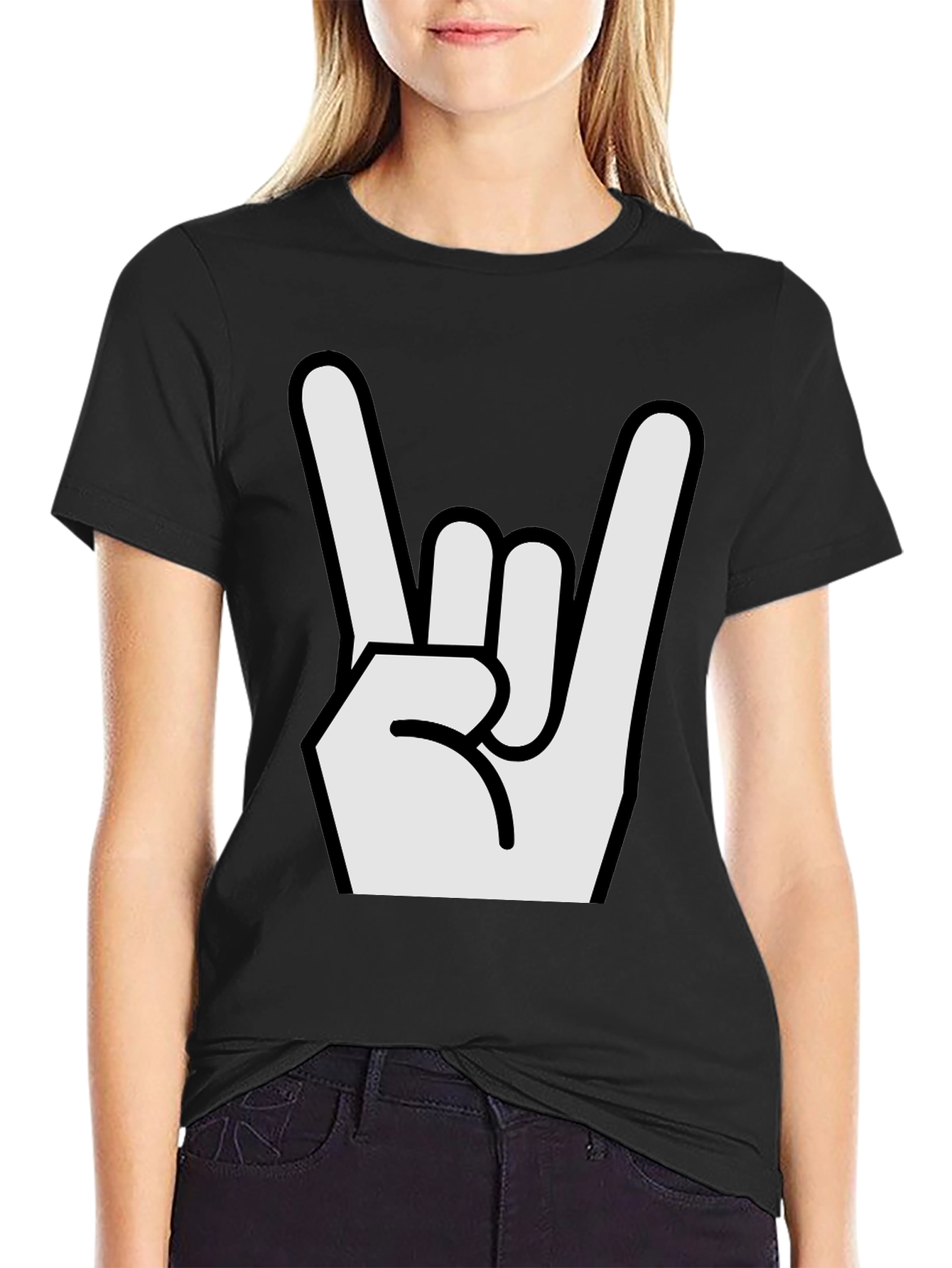 Rock On Hand Graphic Black T-Shirt